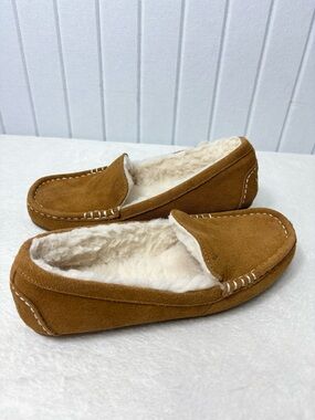 Koolaburra Chestnut Lezly Suede Moccasin Flats with Cream Fur Lining Size 8
